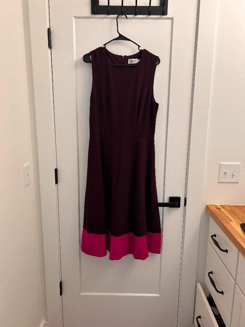 Eliza J Colorblock Fit & Flare Dress – Plum & Fuchsia, Size 14